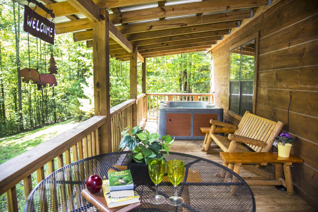 Front porch of one of the five Hot Springs Log Cabins